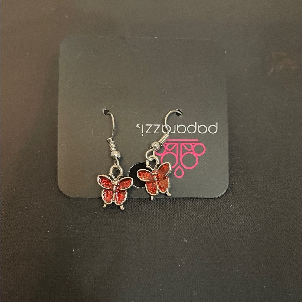 Paparazzi Red and Silver Butterfly Earrings